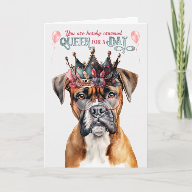 Carte Boxer Dog Queen pour une journée d'anniversaire dr (Devant)