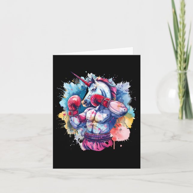 Carte Boxer Unicorn Avec Gants De Boxe Kickboxing Drôle (Devant)