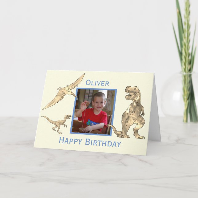 Carte Boys Anniversaire Dinosaures T Rex Ajouter Photo e (Devant)