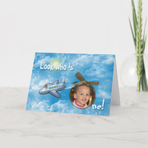 Carte Boy's First Birthday with airplane and photo frame