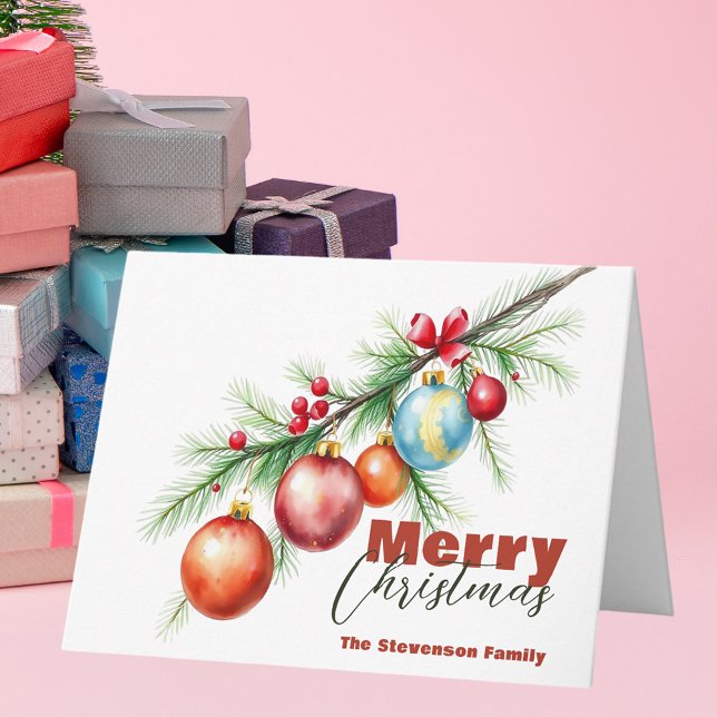 Carte Branche de pin avec Baubles de Noël élégants (Créateur téléchargé)