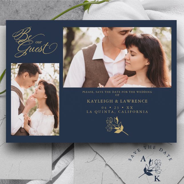 Carte Branches de mariage tendance bleu marine 2 Photos (Créateur téléchargé)