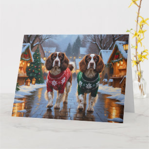 Carte Bretagne Chiens espagnols Noël Fête de la neige