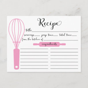 Carte BridalRecipe de Whisk rose Lettré à la main 
