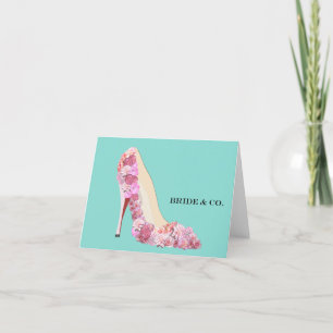 Carte BRIDE CO Floral talons Turquoise Blue Douche Party