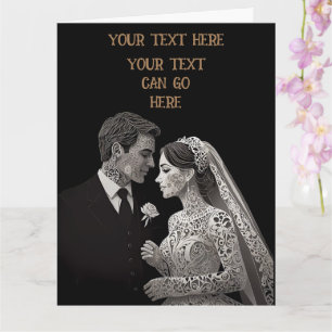 Carte Bride & Groom Delicate blanc sur noir