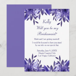 Carte Bridesmaid bleu violet en feuillage floral