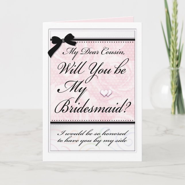 Carte Bridesmaid Cousin Élégant Coeurs Rose Bow (Devant)