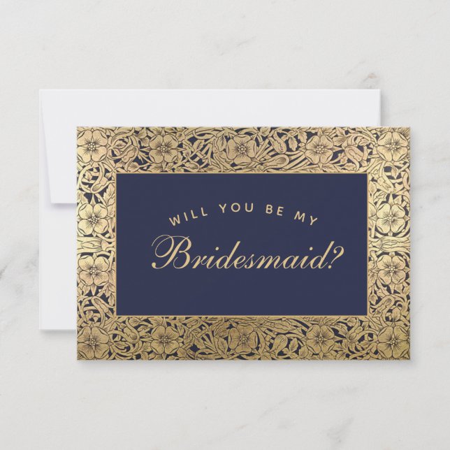 Carte Bridesmaid Proposition Marine Blue Gold Roses Vint (Devant)