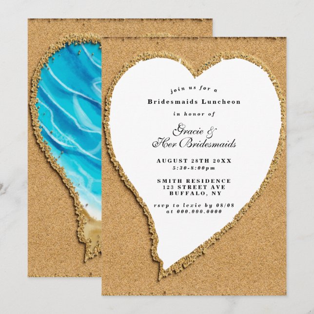 Carte Bridesmaids de plage et de sable Luncheon Invitati (Devant / Derrière)