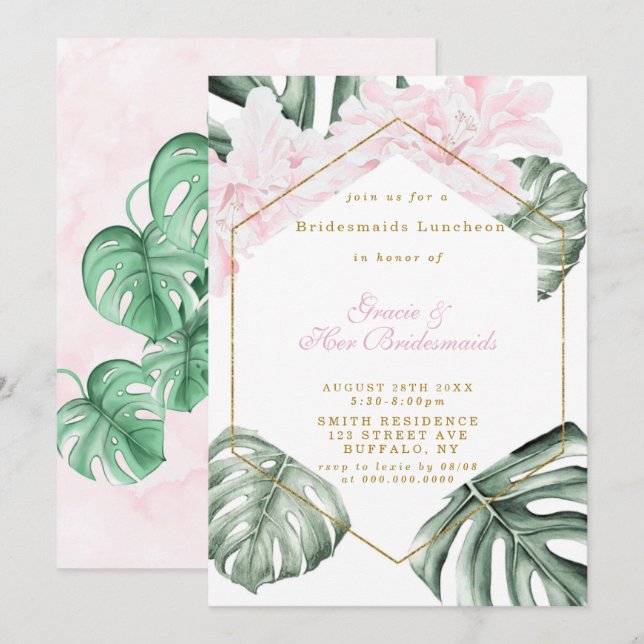 Carte Bridesservatrices florales rose tropicale Invitati (Devant / Derrière)