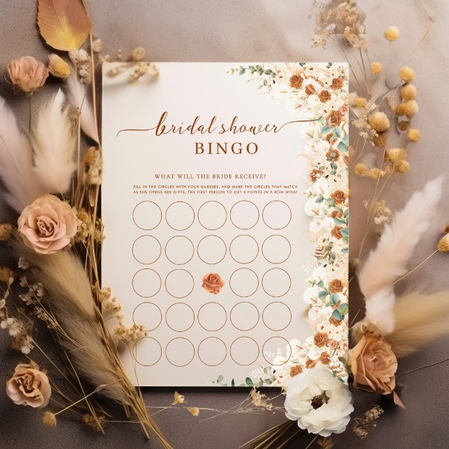Carte Bright Bold Boho Bride Bingo | Roses en terre cuit (Créateur téléchargé)