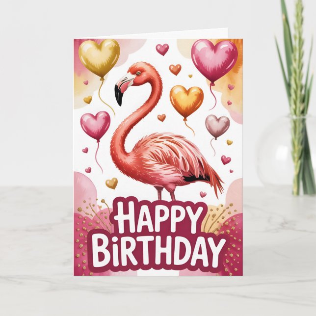 Carte Bright & Cute Flamingo Birthday (Devant)