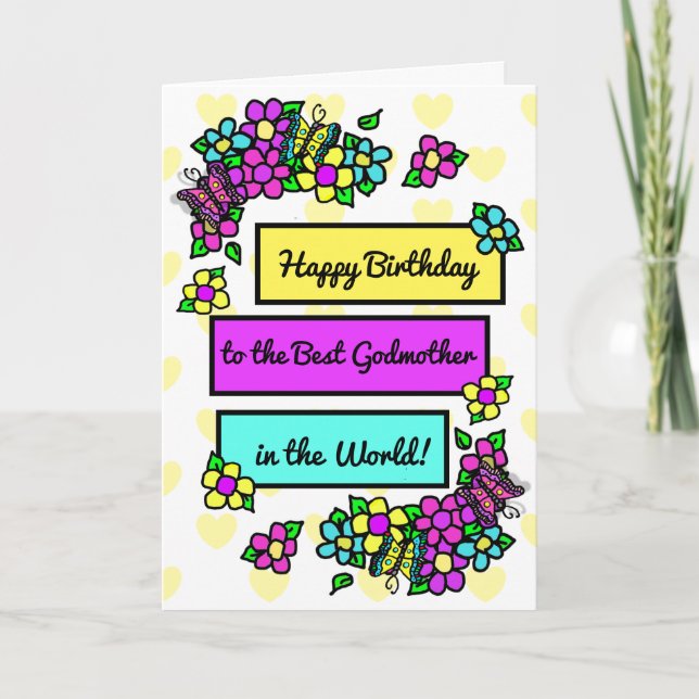 Carte Bright Joli Anniversaire Whimsical pour Godmother (Devant)