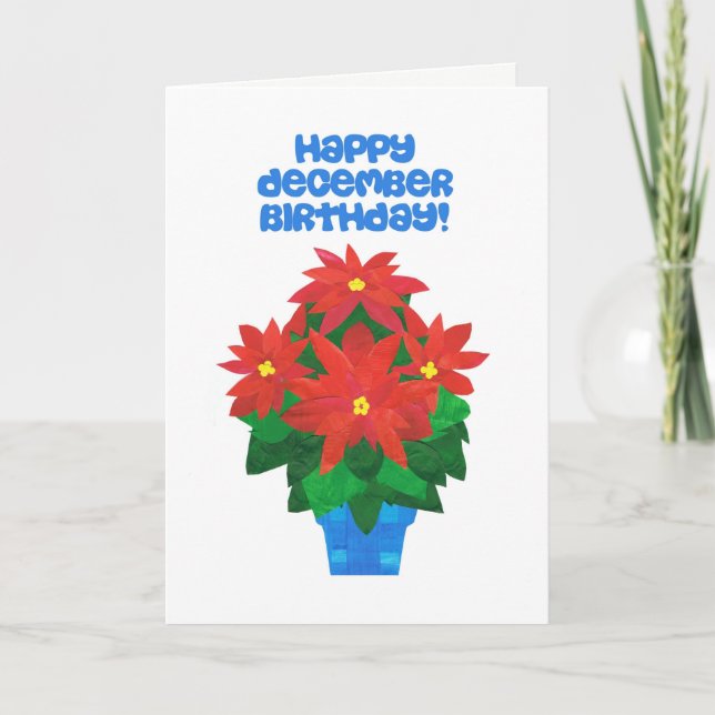 Carte Bright Red Poinsettia Décembre Anniversaire (Devant)