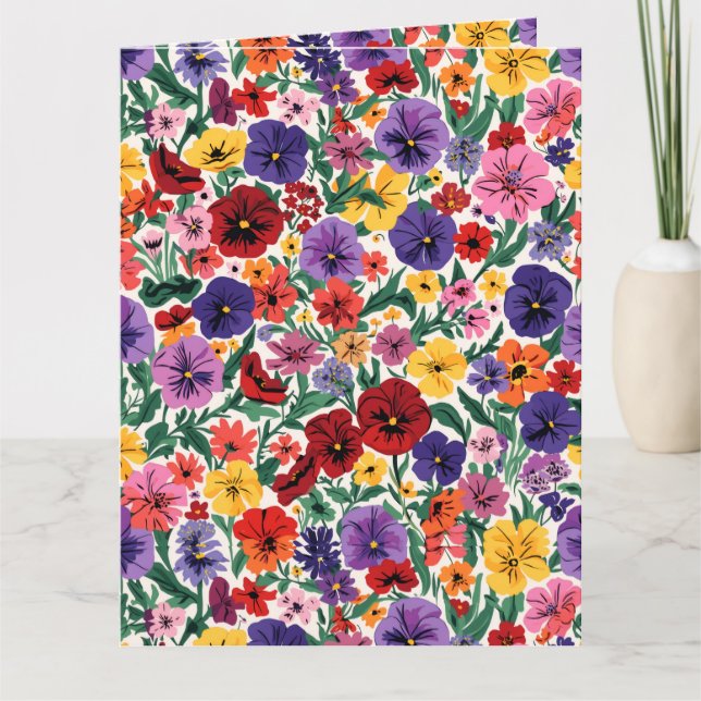 Carte Bright Spring Pansies Floral Garden Pattern (Devant)