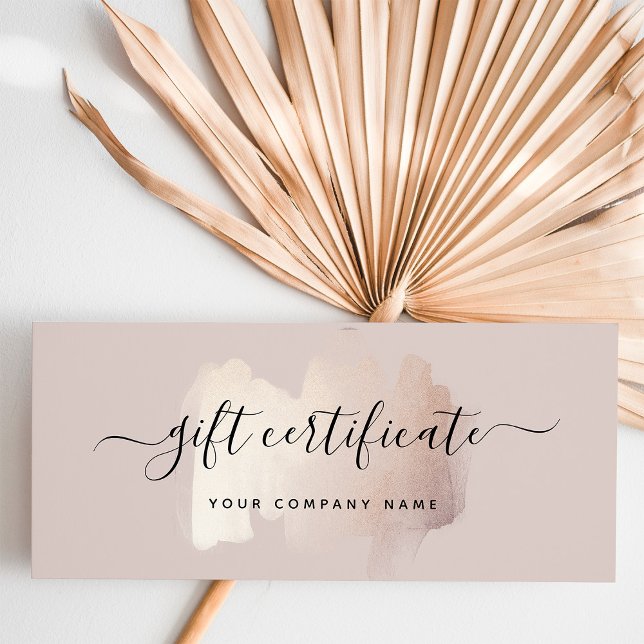 Carte Brise-brosse chic | Certificat cadeau or Rose (A stylish and modern, faux rose gold look brush stroke on an elegant gift certificate)