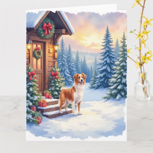 Carte Brittany Rustic Cabin Christmas Winter Art (Fleur jaune)