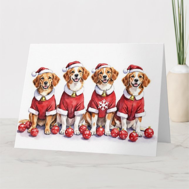 Carte Brittany Spaniel Christmas Dress Santa Hat (Devant)
