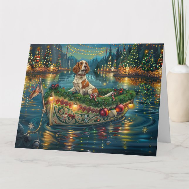 Carte Brittany Spaniel Noël Festive Voyage (Devant)