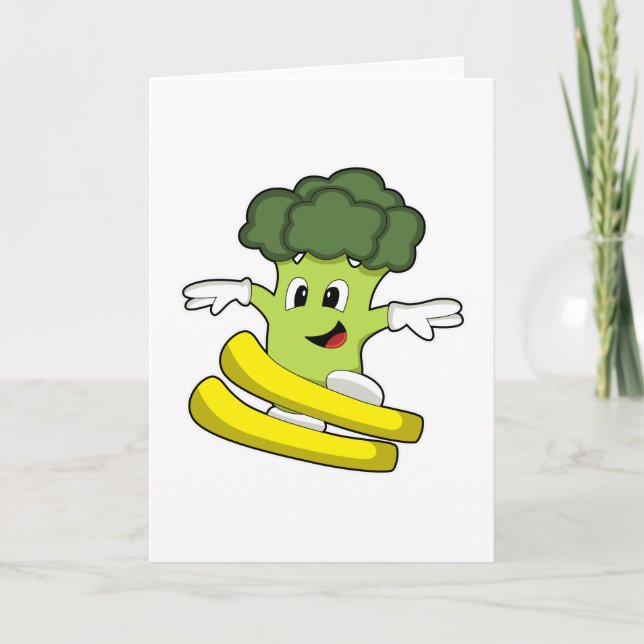 Carte Broccoli comme skieur avec ski (Devant)