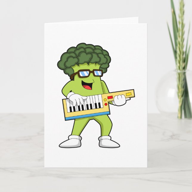 Carte Brocolis végétalien à la musique avec guitare (Devant)