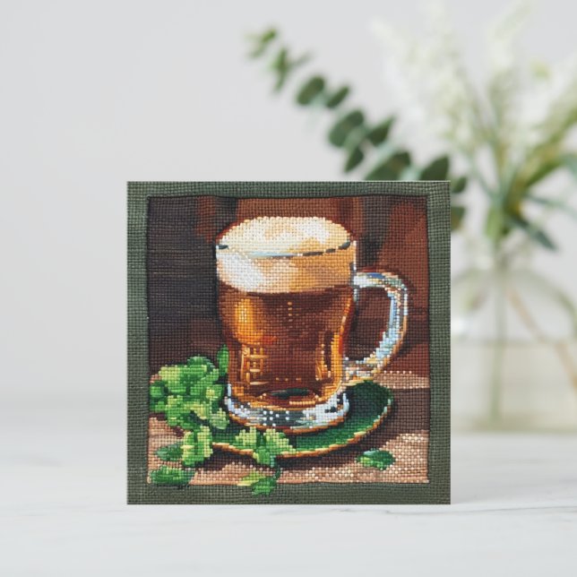 Carte Broderie point de croix bière irlandaise (Debout devant)