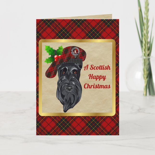 Carte Brodie Badge & Tartan Noël personnalisé (Devant)