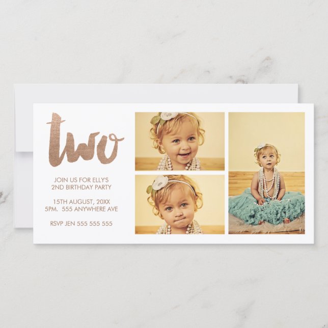 Carte Bronze 2e anniversaire Blanc 3 image photo (Devant)