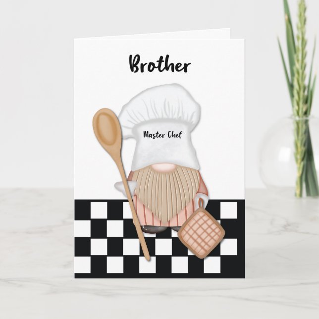 Carte Brother Birthday Whimsical Gnome Chef Cuisine (Devant)