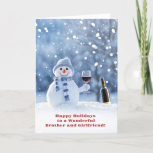 Carte Brother Happy Holidays Cute Snowman Vin