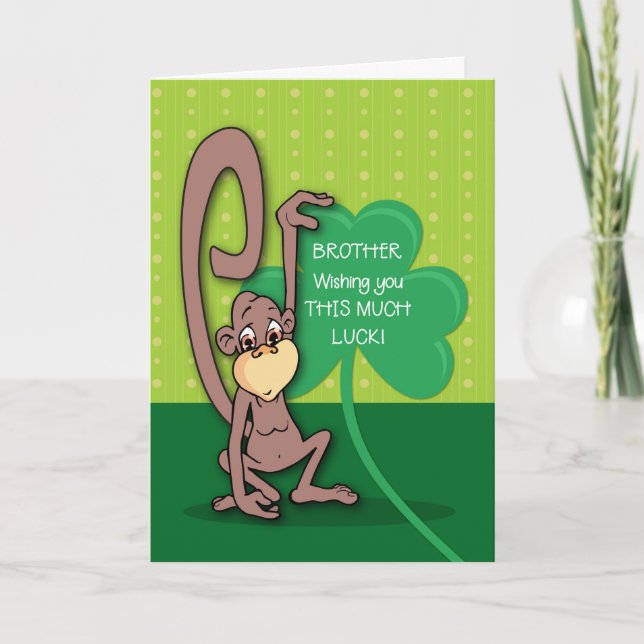 Carte Brother, Saint Patrick's Day Monkey avec Shamrock (Devant)
