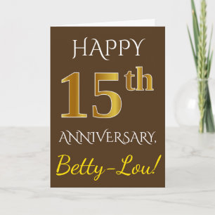 Carte Brown, 15e anniversaire de Mariage de Faux Gold +