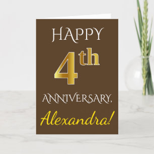 Carte Brown, 4ème anniversaire de Mariage de Faux Gold +