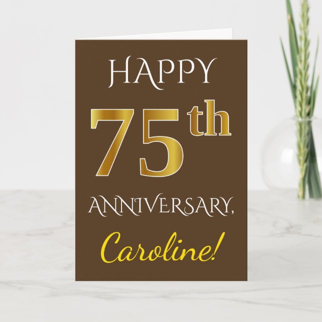 Carte Brown, 75e anniversaire de Mariage de Faux Gold +  (Devant)