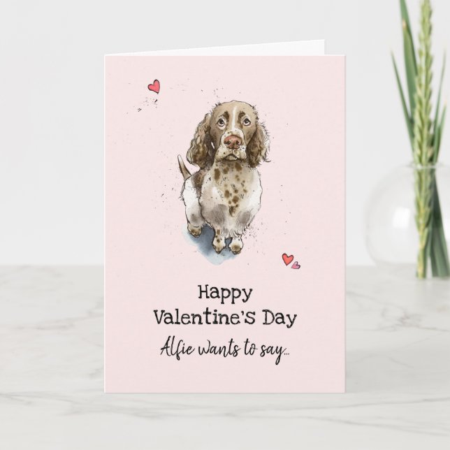 Carte Brown & blanc Springer Spaniel dog Valentine's day (Devant)