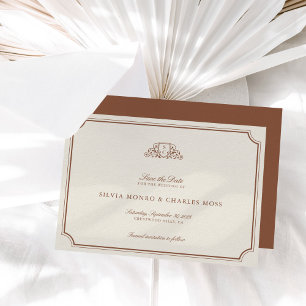 Carte Brown classique/Ecru Mariage Monogramme Enregistre