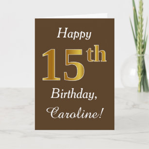Carte Brown, Faux Gold 15e anniversaire + Nom personnali
