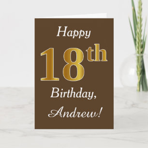 Carte Brown, Faux Gold 18e anniversaire + Nom personnali