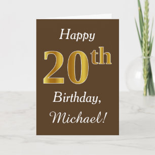 Carte Brown, Faux Gold 20e anniversaire + Nom personnali