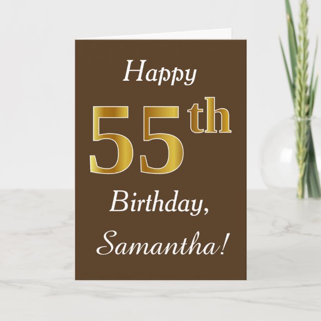 Carte Brown, Faux Gold 55e anniversaire + Nom personnali (Devant)