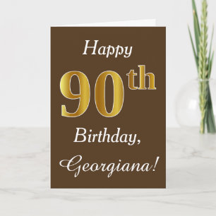 Carte Brown, Faux Gold 90e anniversaire + Nom personnali