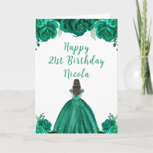 Carte Brown Hair Princess Green Floral fête d'anniversai