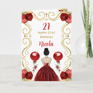 Carte Brown Hair Princess Red Happy Birthday