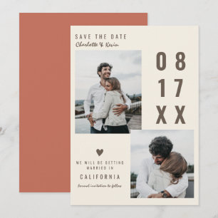 Carte Brown terre cuite enregistrer la date mariage 2 ph