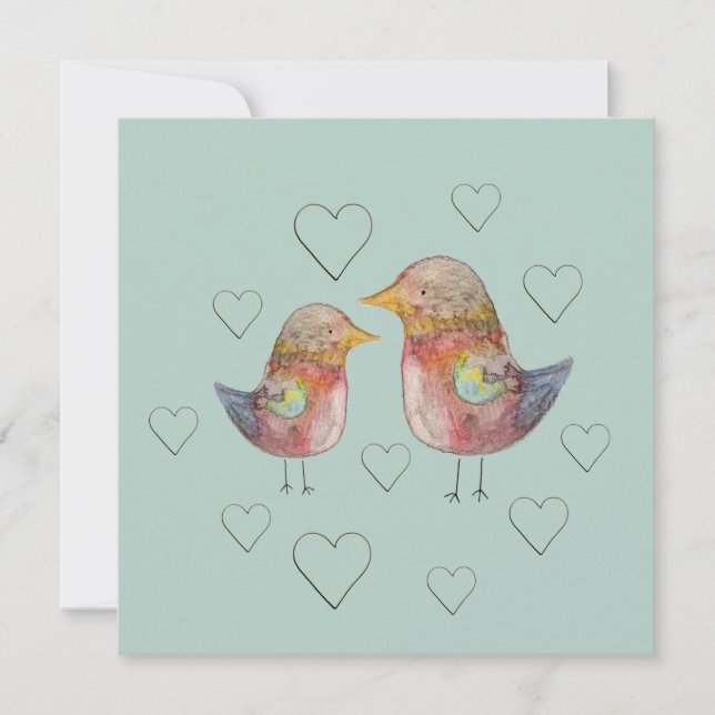 Carte Bruant bleu dans l'amour aquarelle art (Devant)