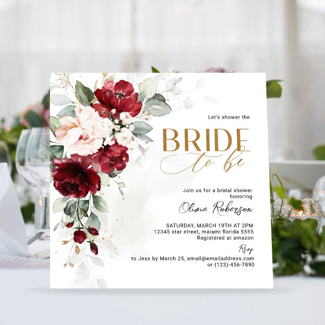 Carte Brugundy et Blush rose Floral Mariée (Créateur téléchargé)
