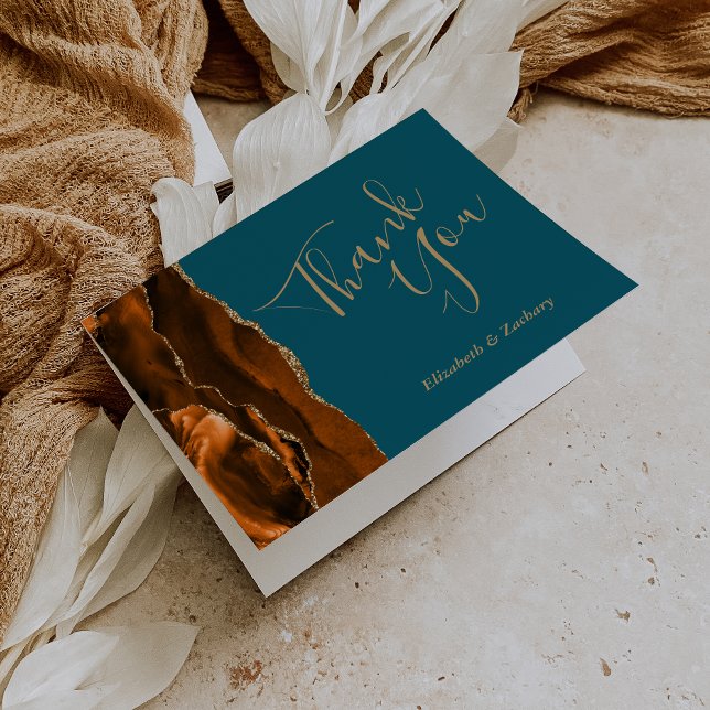 Carte Brûlé Orange Agate Or Mariage Turquoise Merci (Créateur téléchargé)