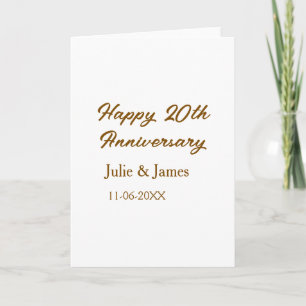 Carte Brun doré joyeux 20e anniversaire nom datsimple