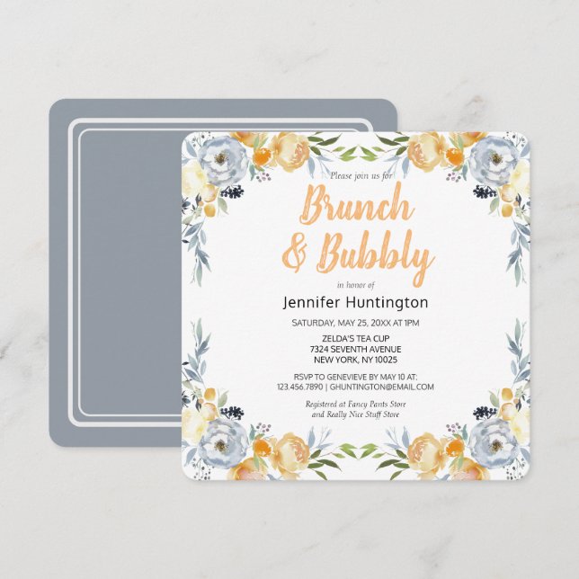 Carte Brunch & Fête des mariées Bubbly Floral Boho (Devant / Derrière)